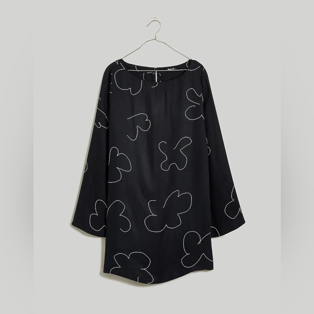 NWT Madewell Shift Long Sleeve Mini Dress in Floral True Black - Picture 6 of 10